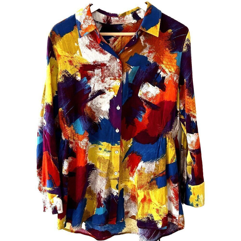 Soft Surroundings Painters Palette Button Up Tunic Top Size Large Cotton Artsy